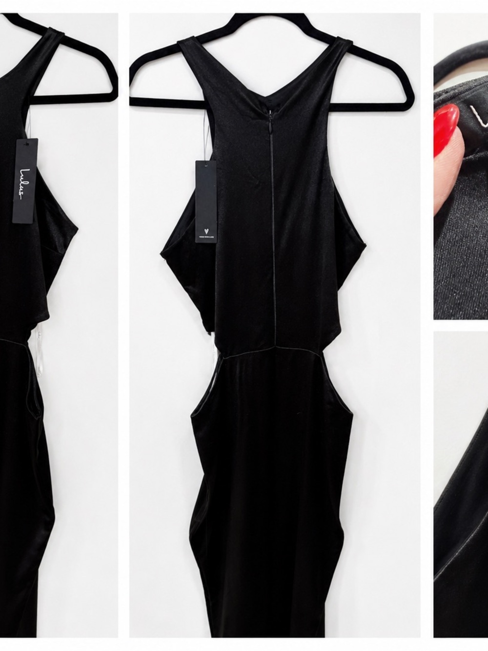 Lulu's Black Satin Cutout Maxi Dress with Side Slit - Picture 7 of 7